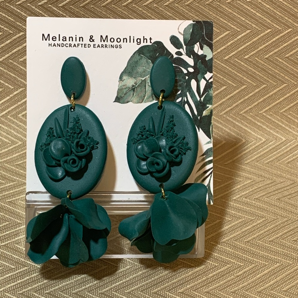 Melanin & Moonlight Green Polymer Floral Earrings